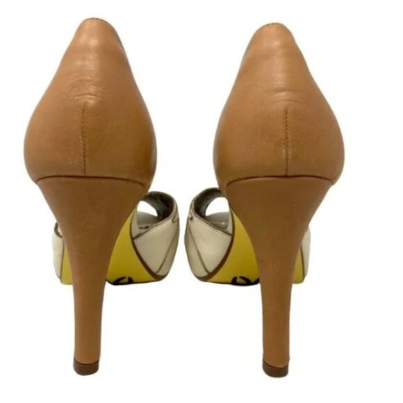 Poetic License Feel The Rhythm Cream and Tan Leather Peep Toe Pump - Size 9 - Picture 3 of 6